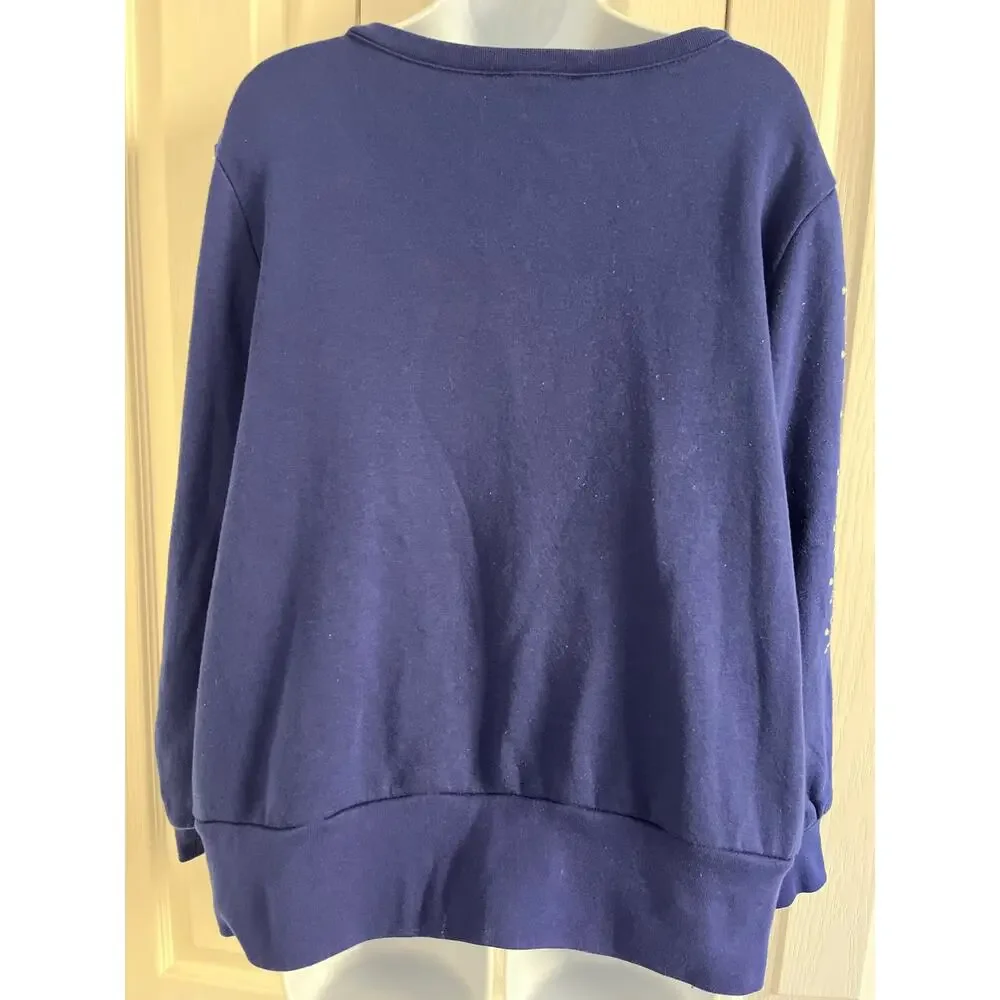 INC International Concepts Navy Rhinestone Embellished V-Neck Sweatshirt Top 1X
